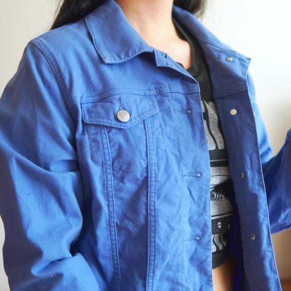 A02 Lands End Jacket 90s 80s Cotton Denim Blue Jean Chino sz Medium (10-12) - Picture 6 of 11